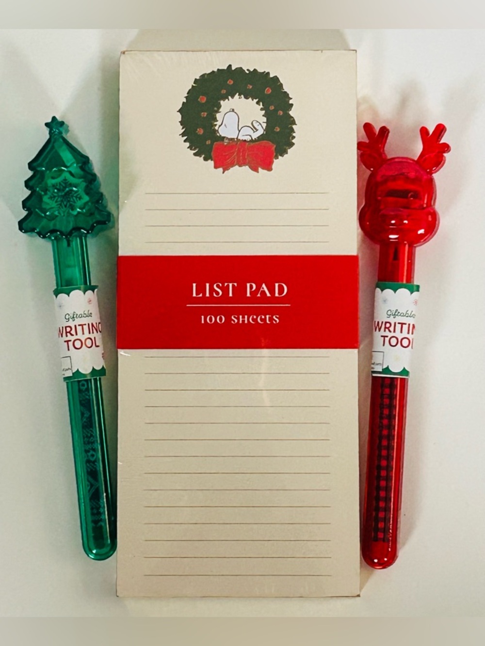 NEW! Graphique Peanuts Holiday Notepad Featuring Snoopy & Festive Pencil Set-NWT